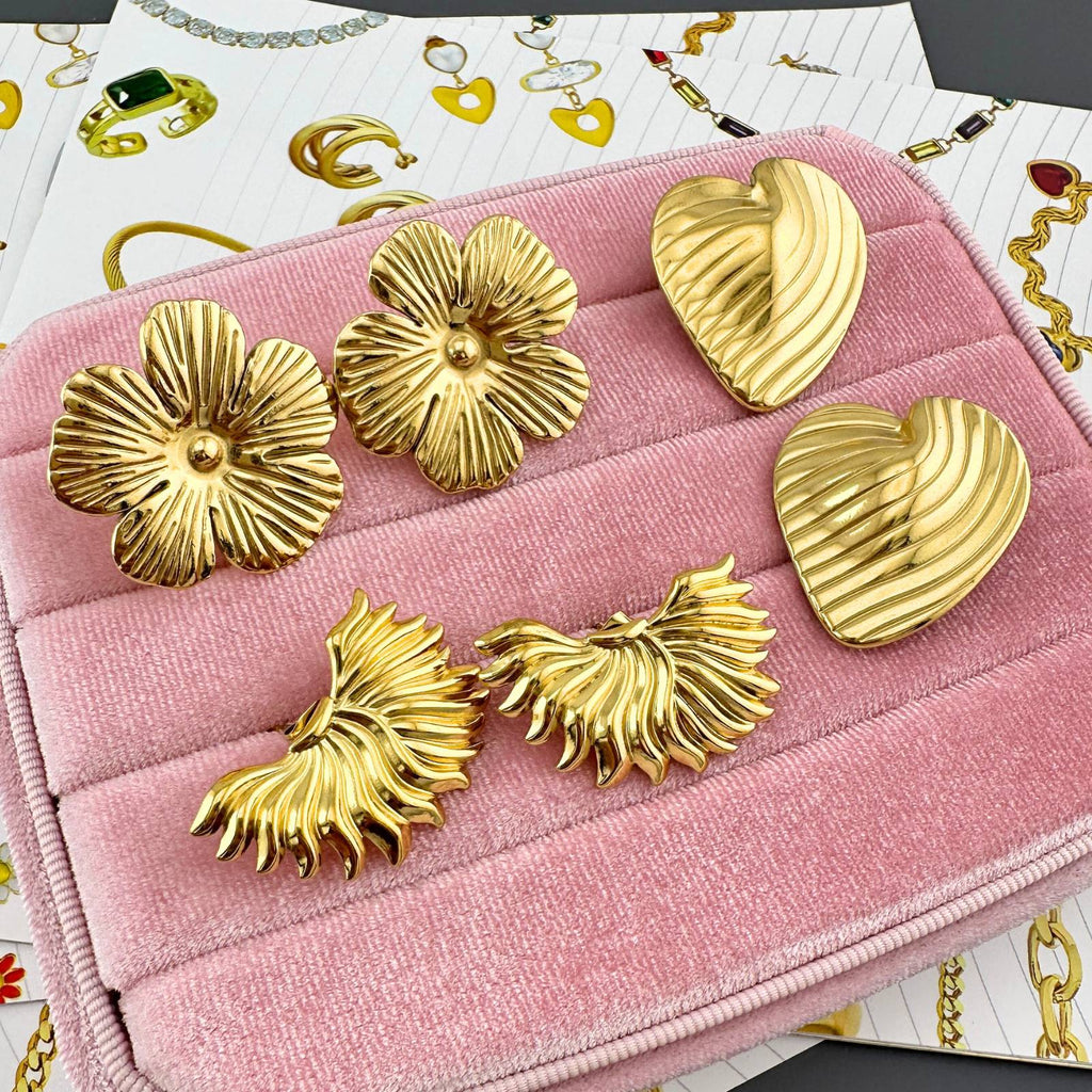 Flowers Earrings, 18K Gold Plated Steel