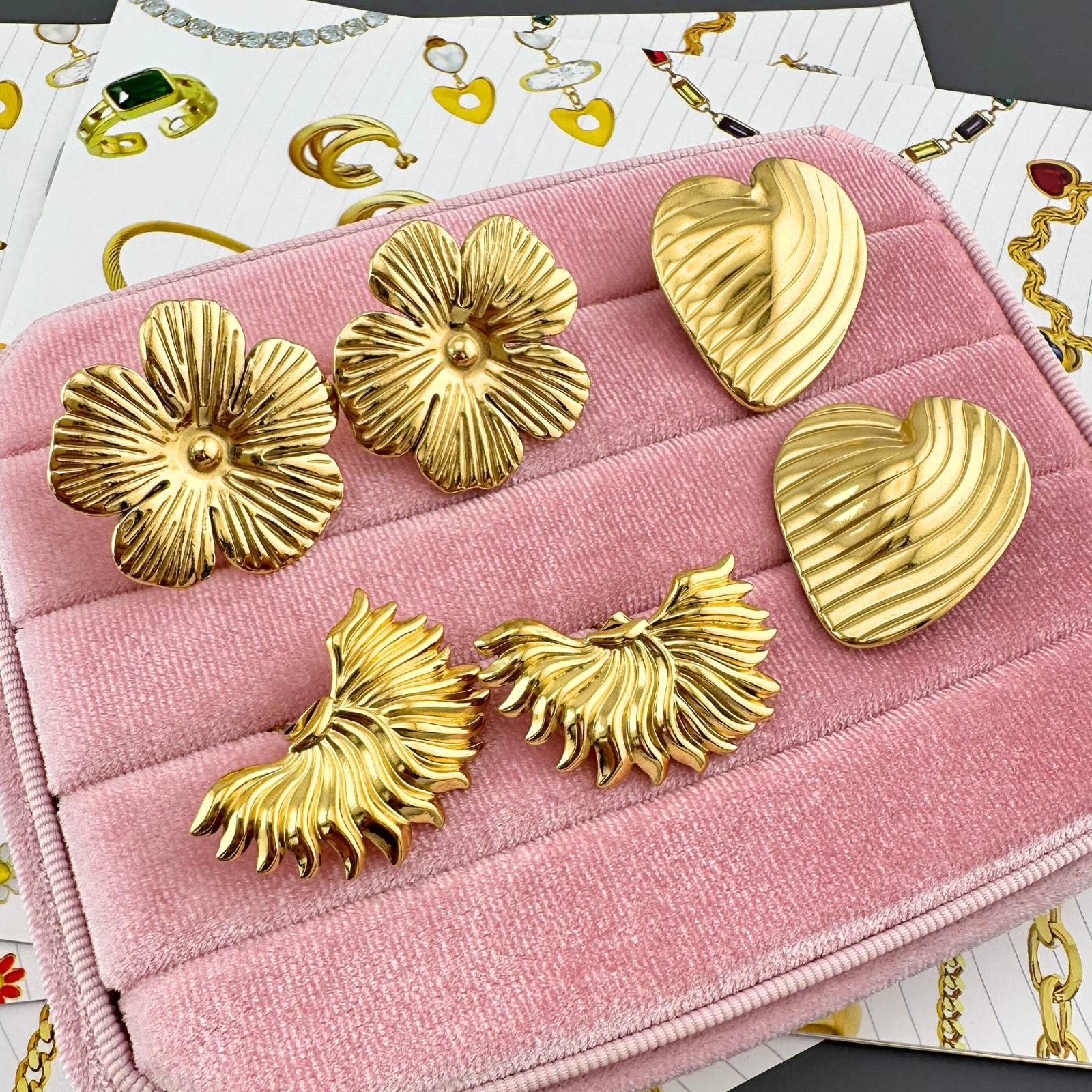 Flowers Earrings, 18K Gold Plated Steel