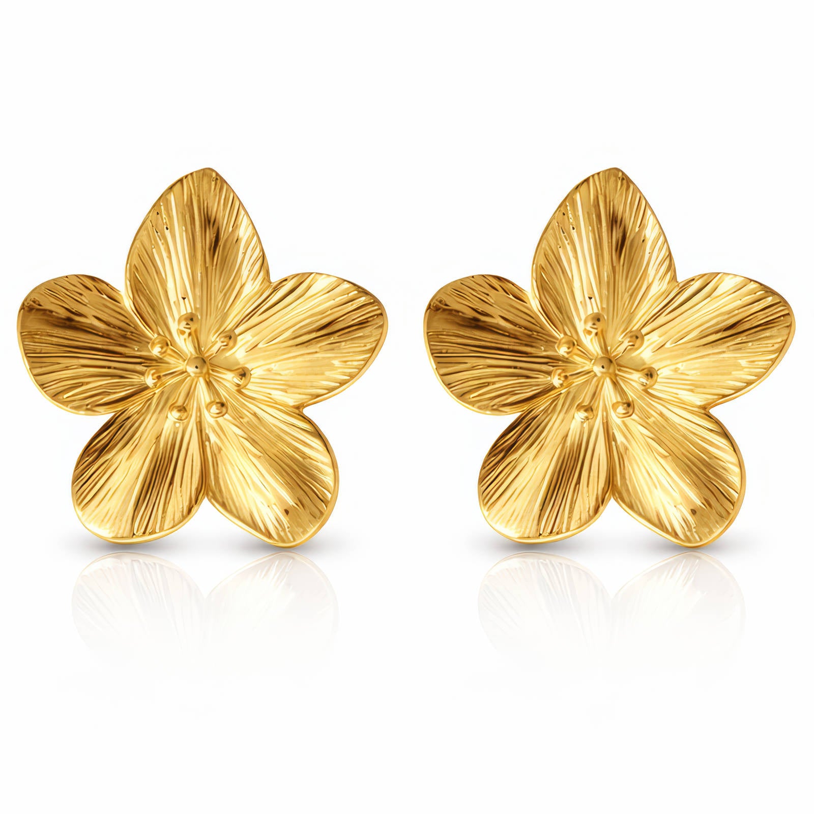 Flowers Earrings, 18K Gold Plated Steel