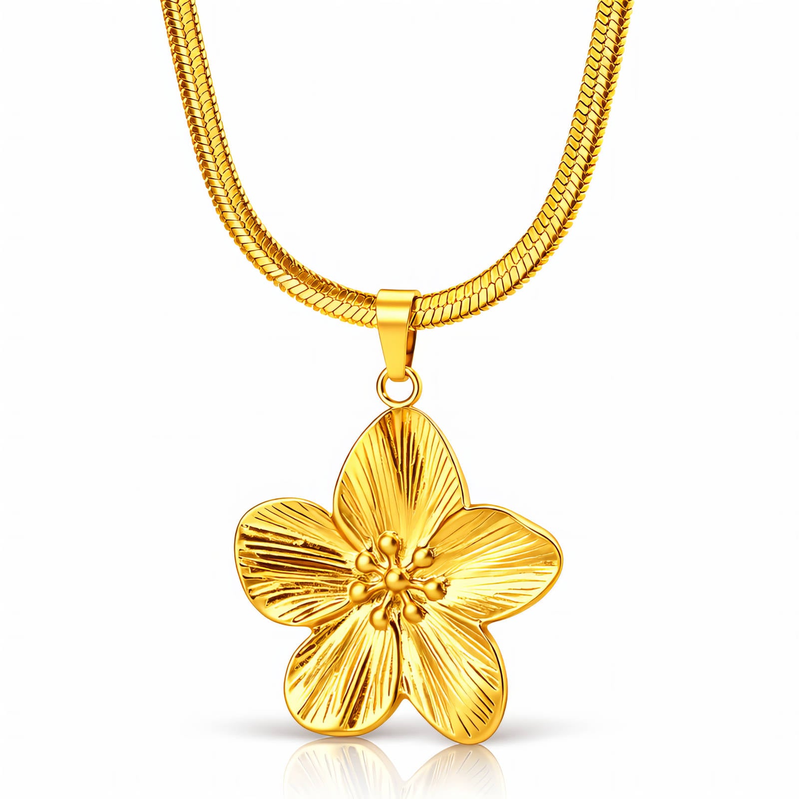 Flower Necklace, 18K Gold Plated Steel