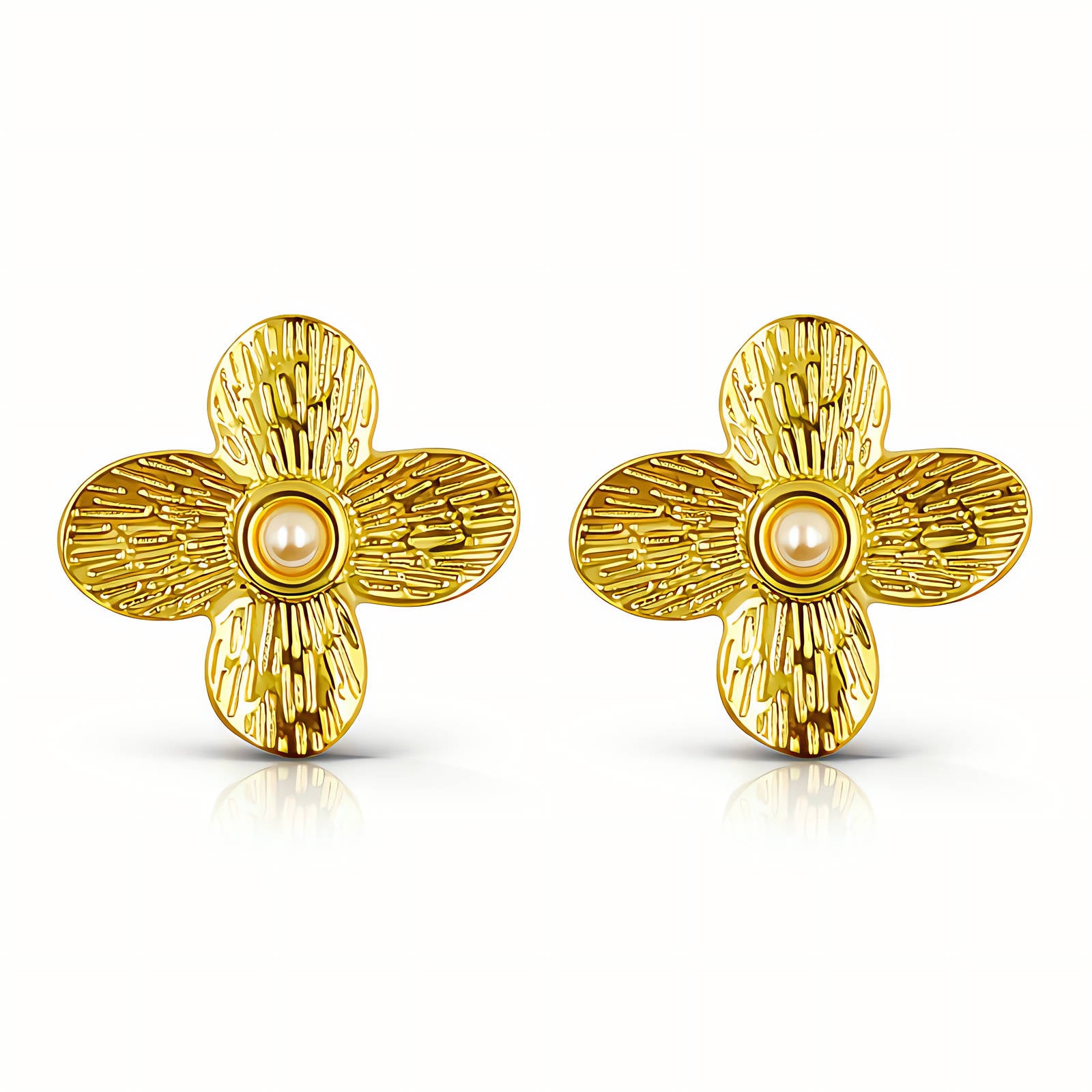 Flowers Earrings, 18K Gold Plated Steel