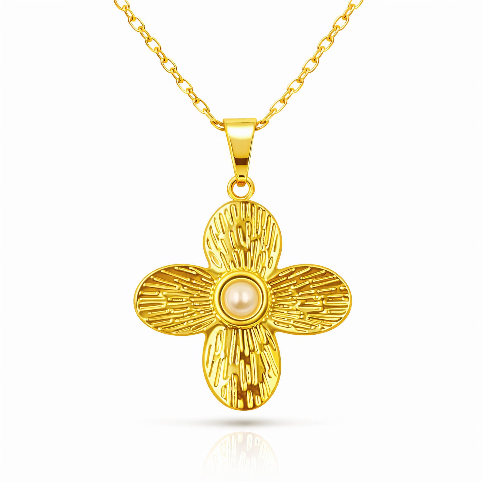 Flower Necklace, 18K Gold Plated Steel