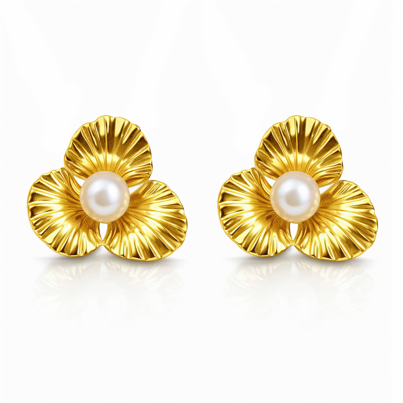 Flowers Earrings, 18K Gold Plated Steel
