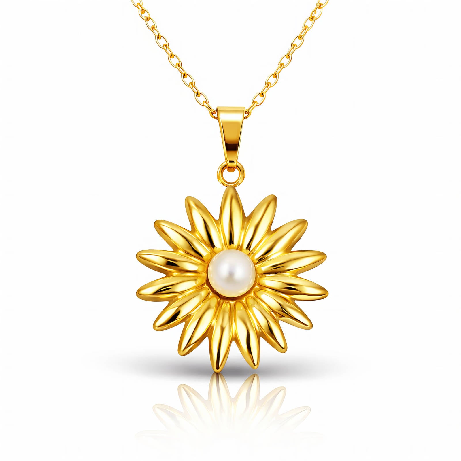 Flower Necklace, 18K Gold Plated Steel