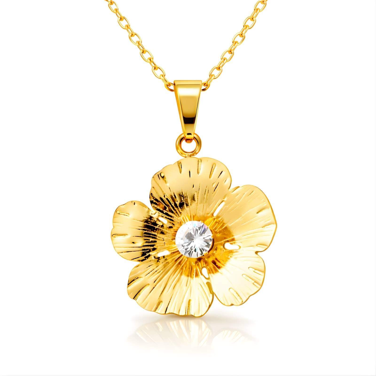 Flower Necklace, 18K Gold Plated Steel