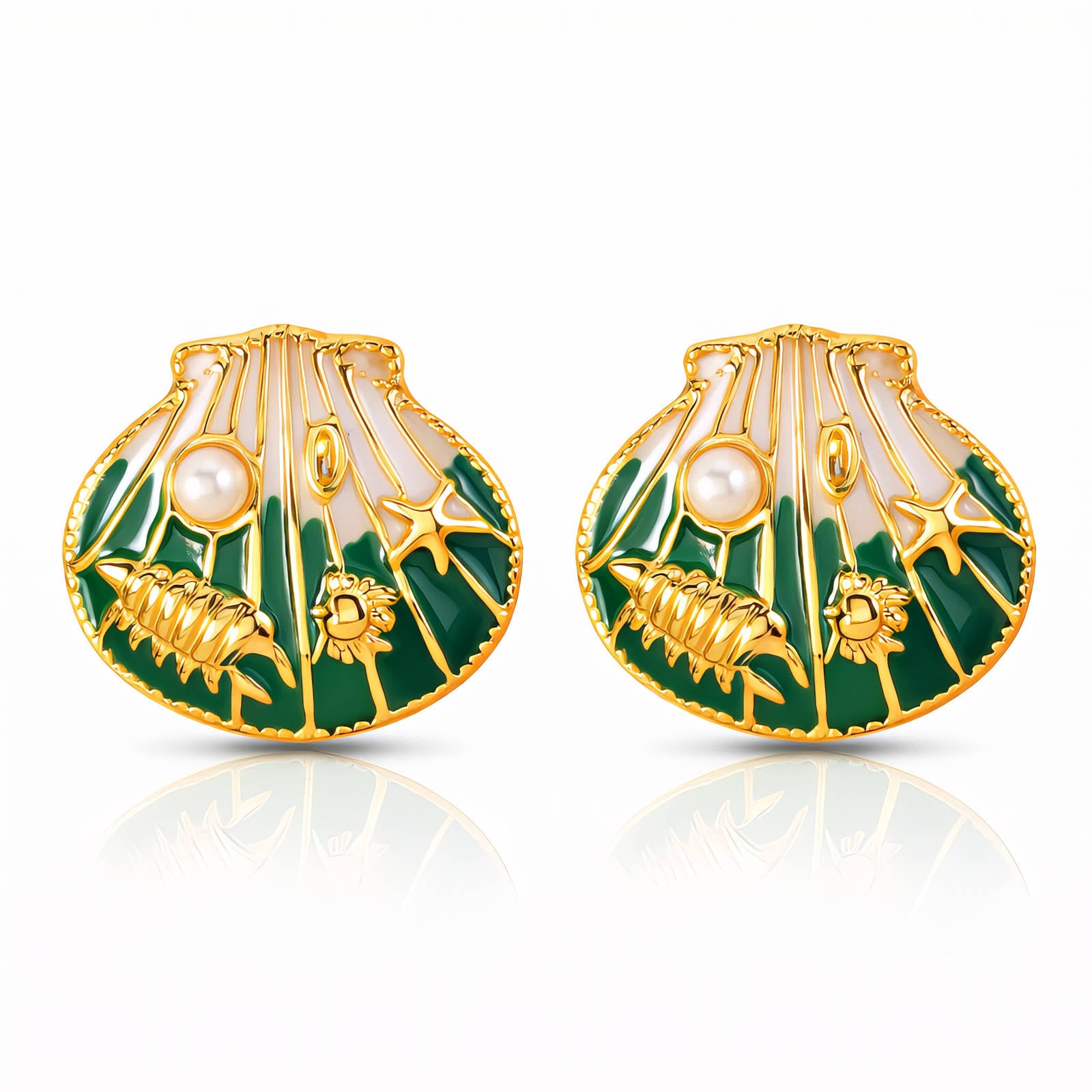 Seashell Earrings, 18K Gold Plated Steel