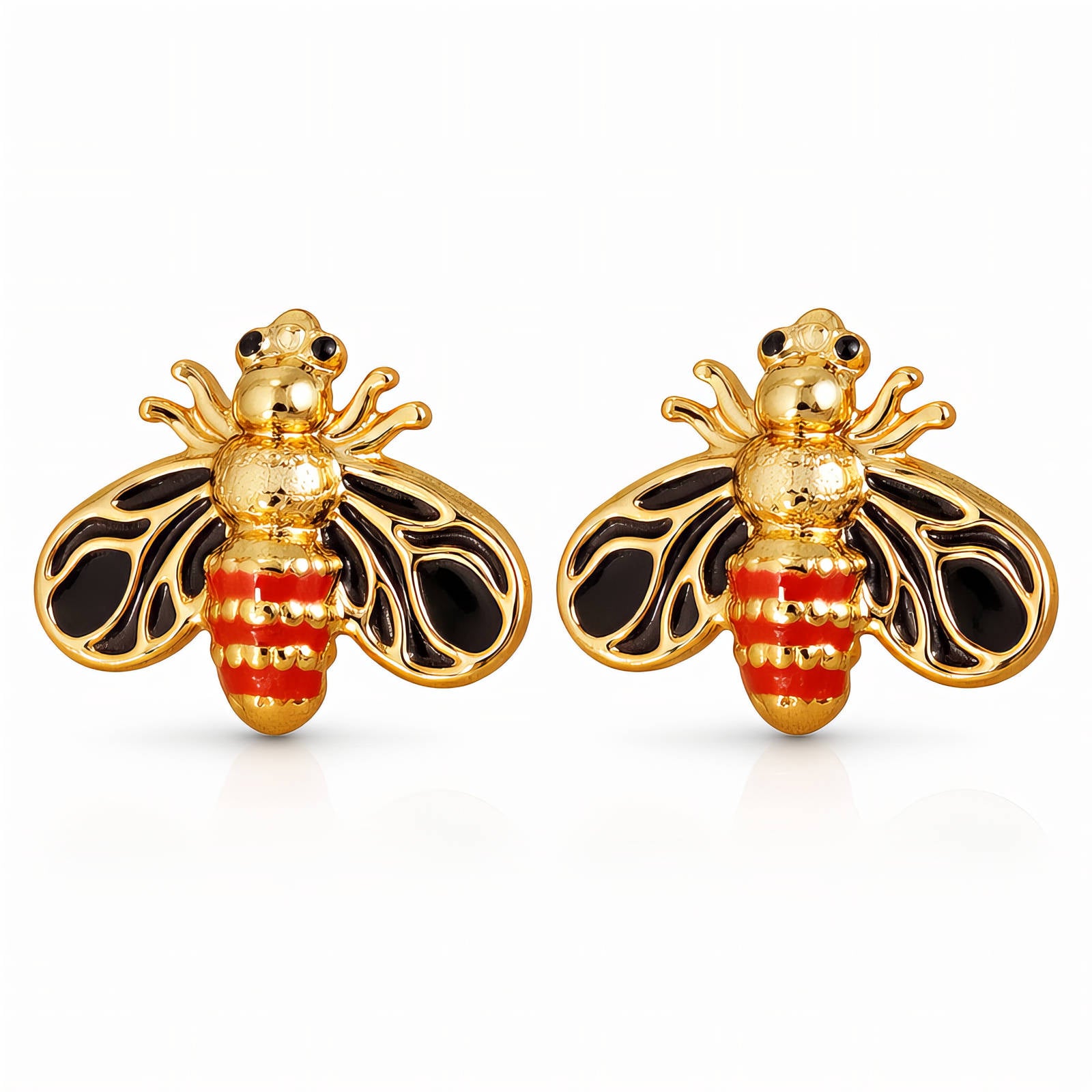 Bees Earrings, 18K Gold Plated Steel