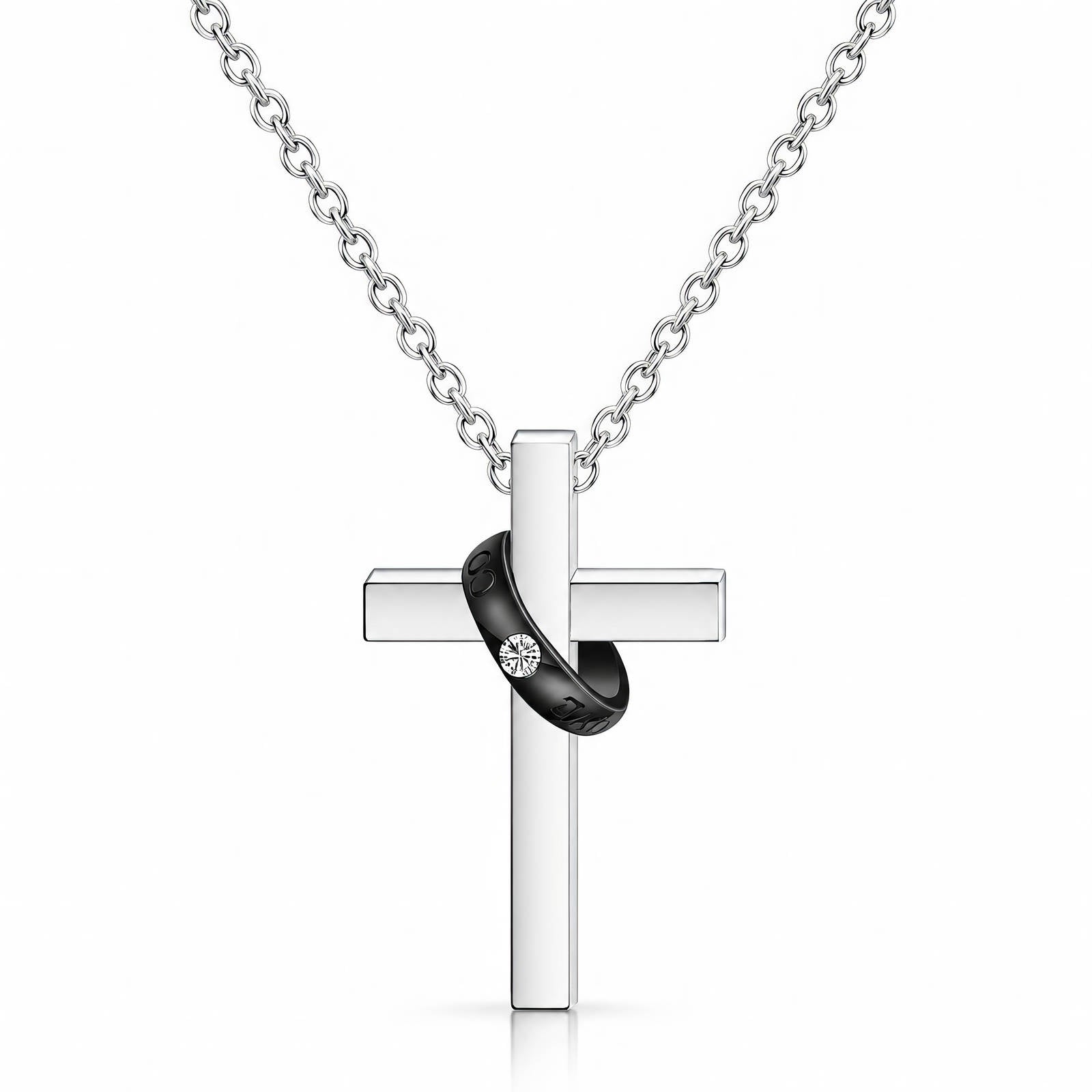 Onyx Cruz Accent Cross Men's Waterproof Silver Necklace by VYRA Jewellery - waterproof tarnish-resistant silver necklace