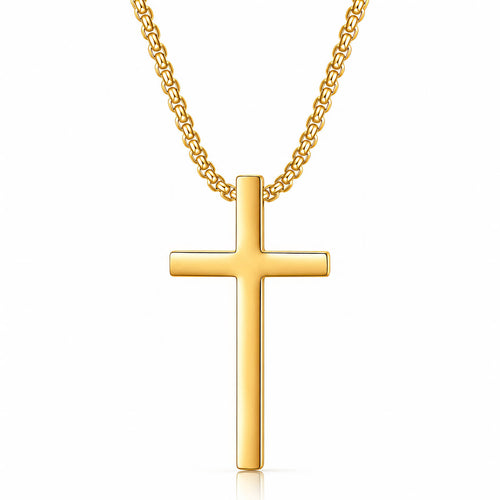 Cruz Gold Solitaire Cross Men's Waterproof Gold Necklace by VYRA Jewellery - waterproof tarnish-resistant gold necklace