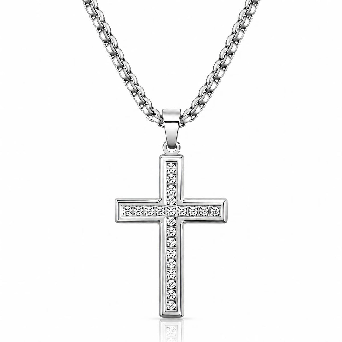 Zion Crystal Cross Waterproof Silver Necklace for Men by VYRA Jewellery
