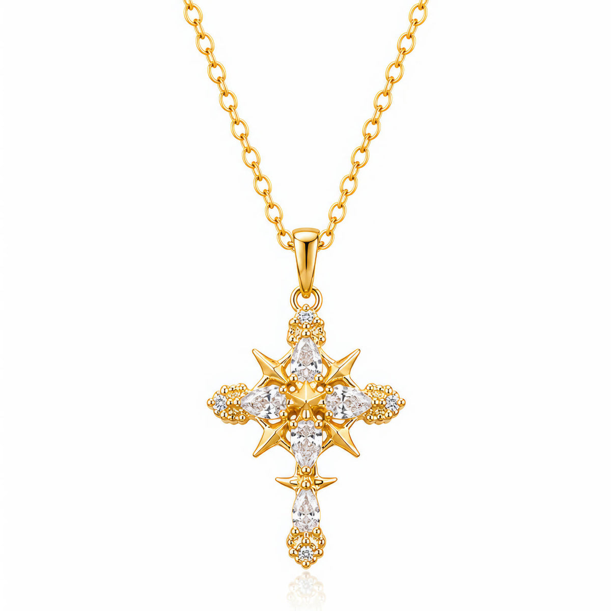 Seraphina Crystal Cross Waterproof Gold Necklace for Women by VYRA Jewellery