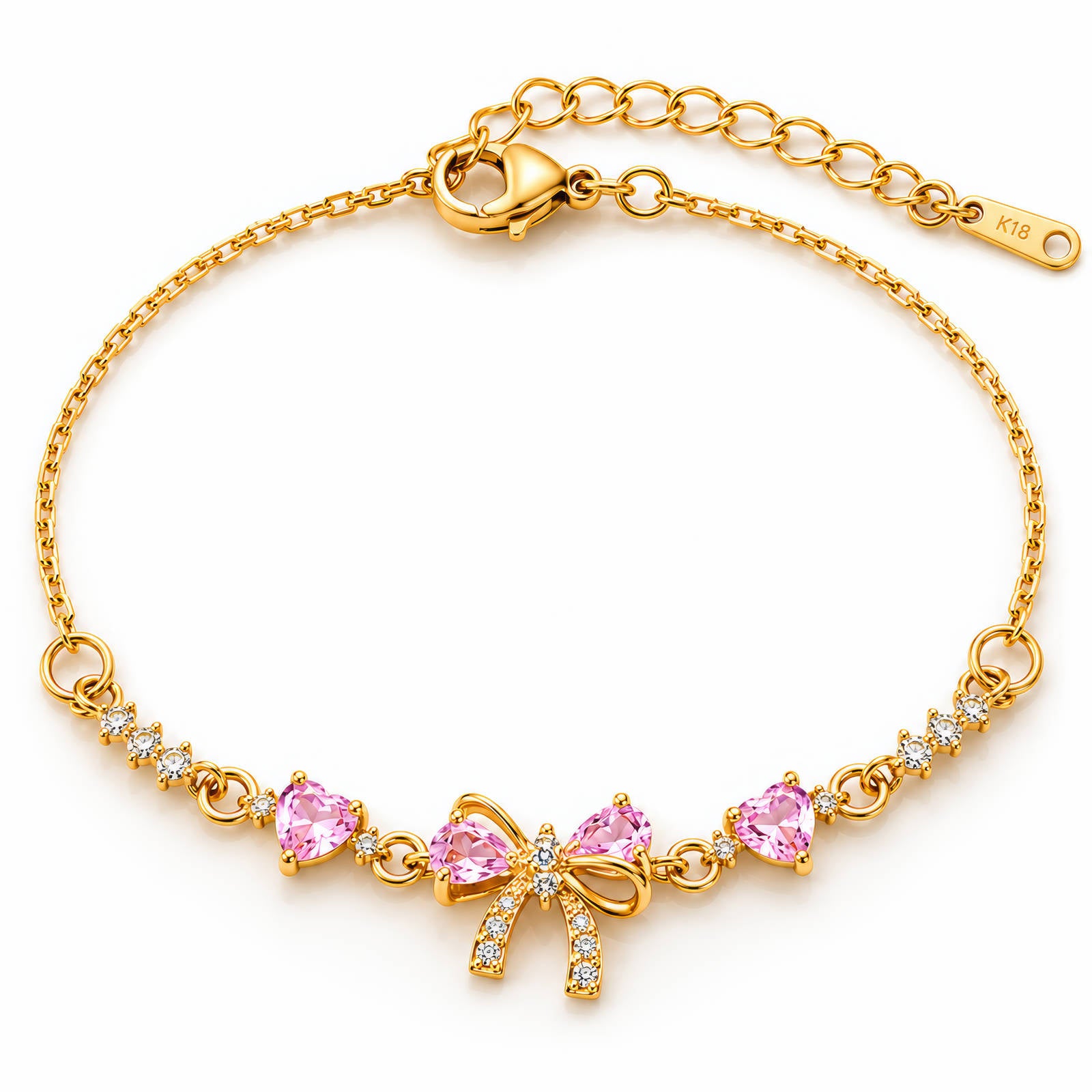 Amelie Bow Crystal Waterproof Gold Bracelet for Women by VYRA Jewellery - waterproof tarnish-resistant gold bracelet