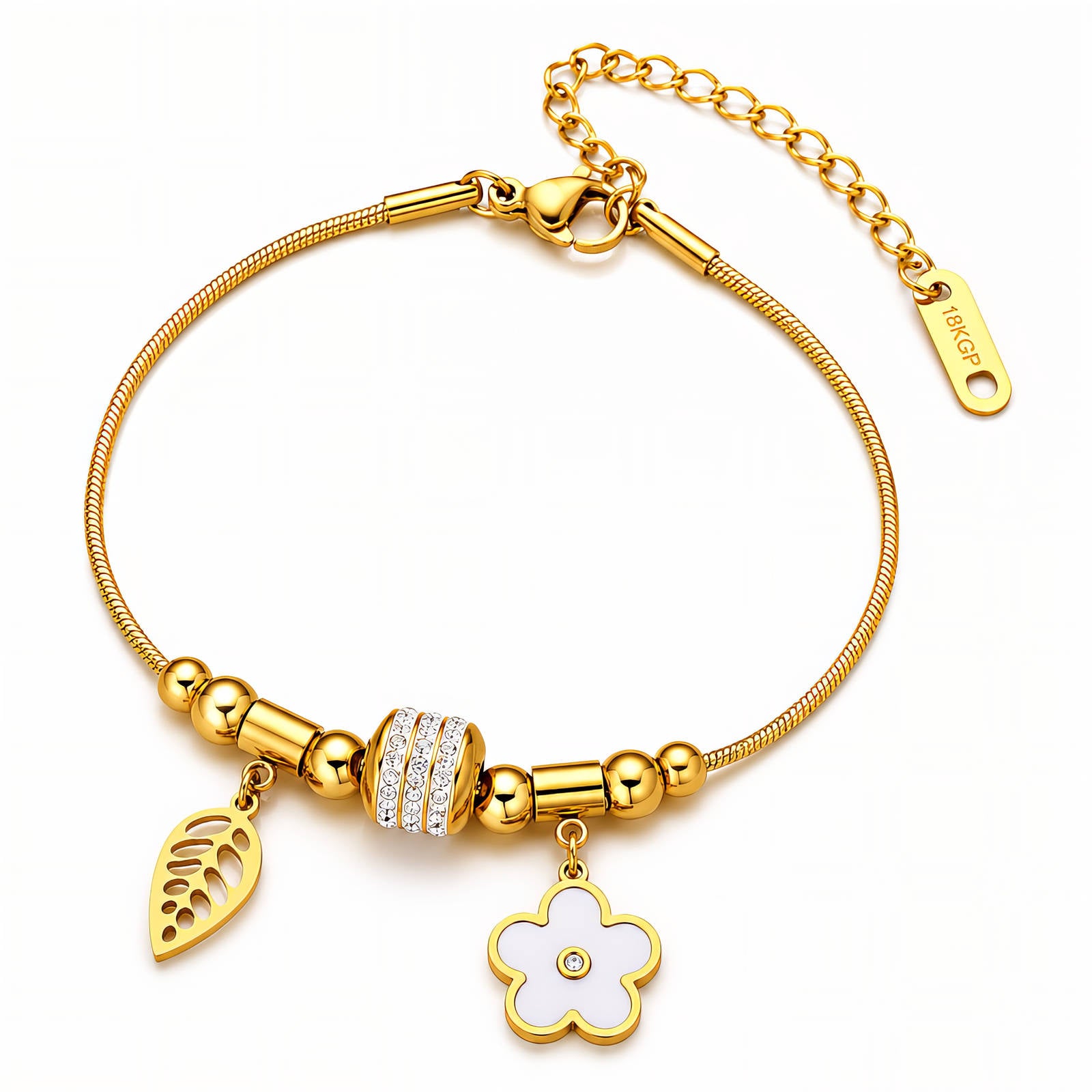 Flora Nacre Flower Waterproof Gold Bracelet for Women by VYRA Jewellery - waterproof tarnish-resistant gold bracelet