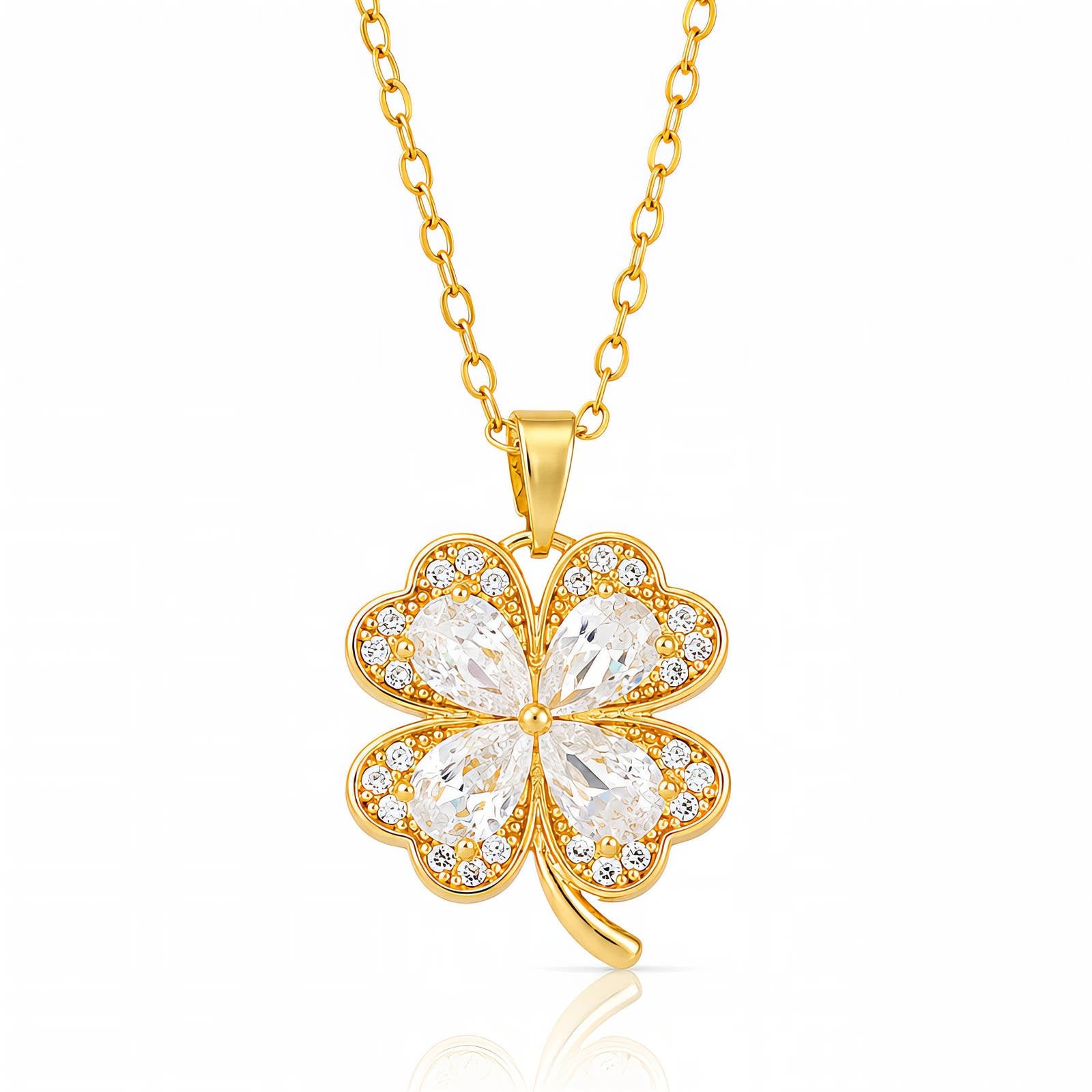 Fortuna Four Leaf Clover Waterproof Gold Necklace for Women by VYRA Jewellery - waterproof tarnish-resistant gold necklace