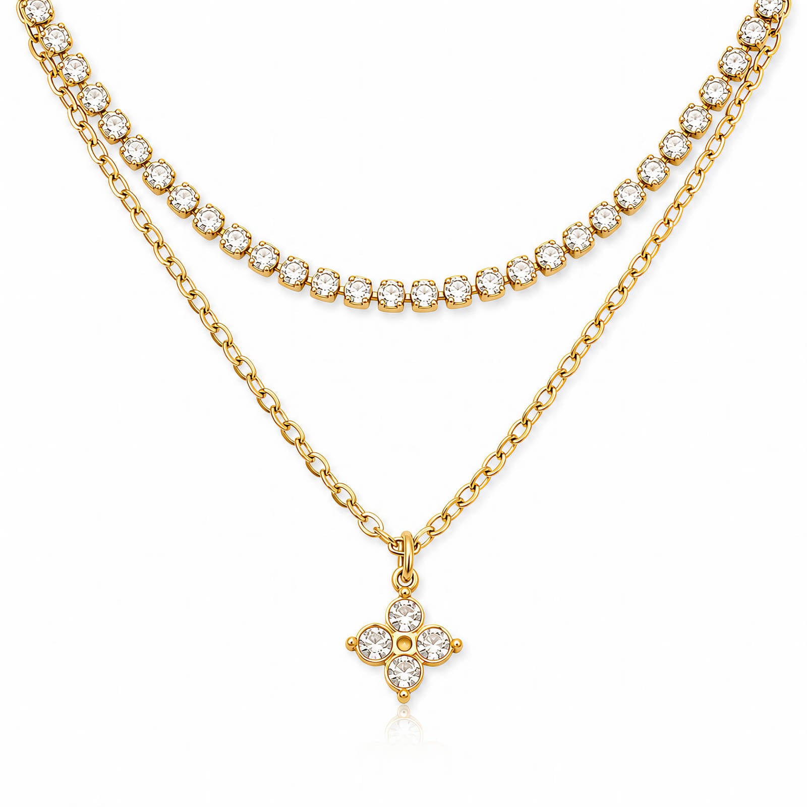 Zara Tiered Tennis Blossom Waterproof Gold Necklace for Women by VYRA Jewellery - waterproof tarnish-resistant gold necklace