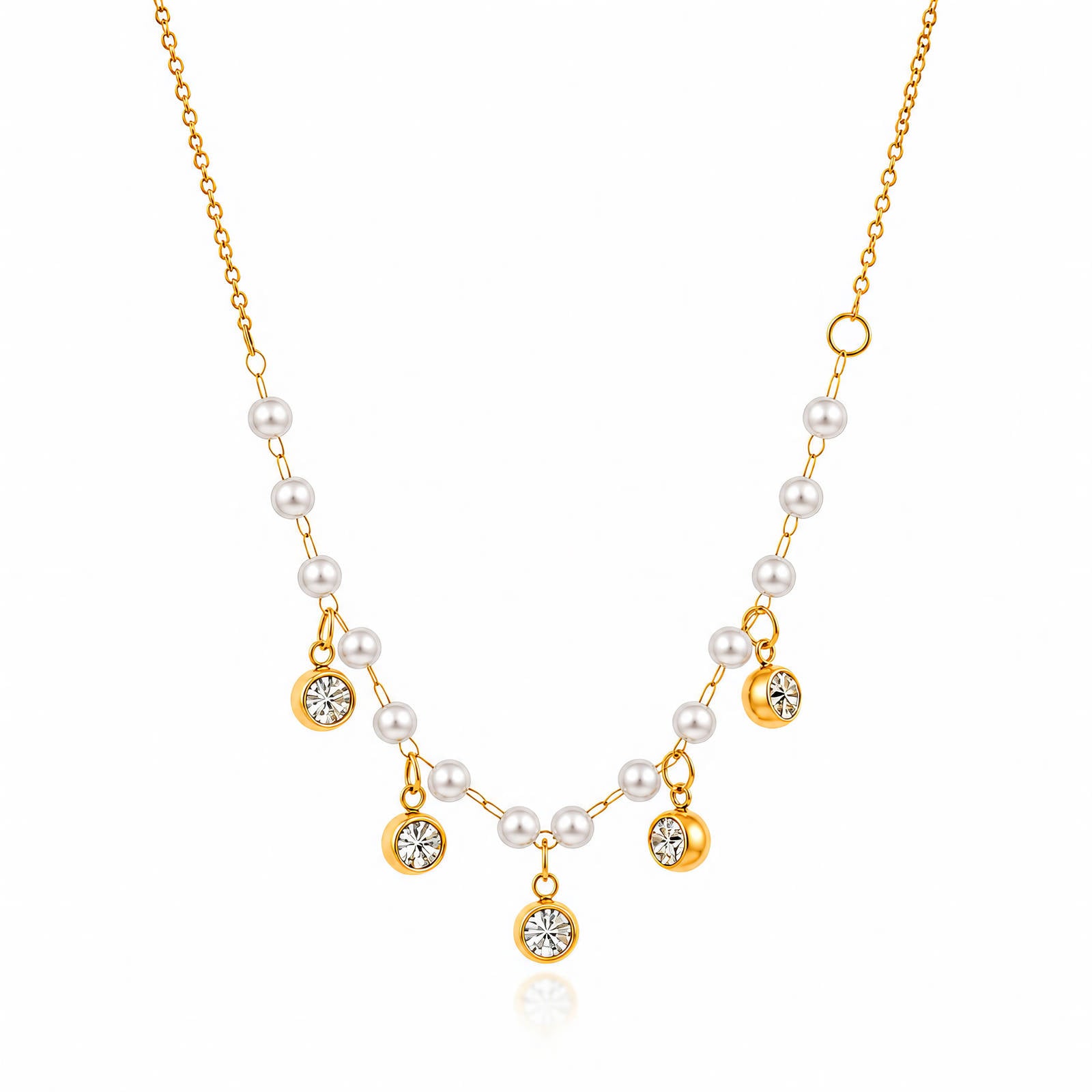 Cleo Pearl Crystal Droplet Waterproof Gold Necklace for Women by VYRA Jewellery - waterproof tarnish-resistant gold necklace