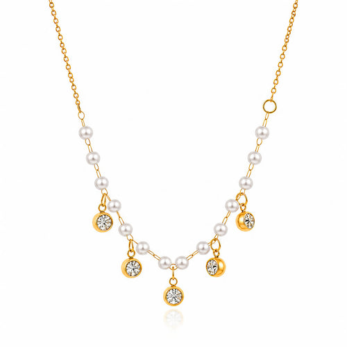 Cleo Pearl Crystal Droplet Waterproof Gold Necklace for Women by VYRA Jewellery - waterproof tarnish-resistant gold necklace