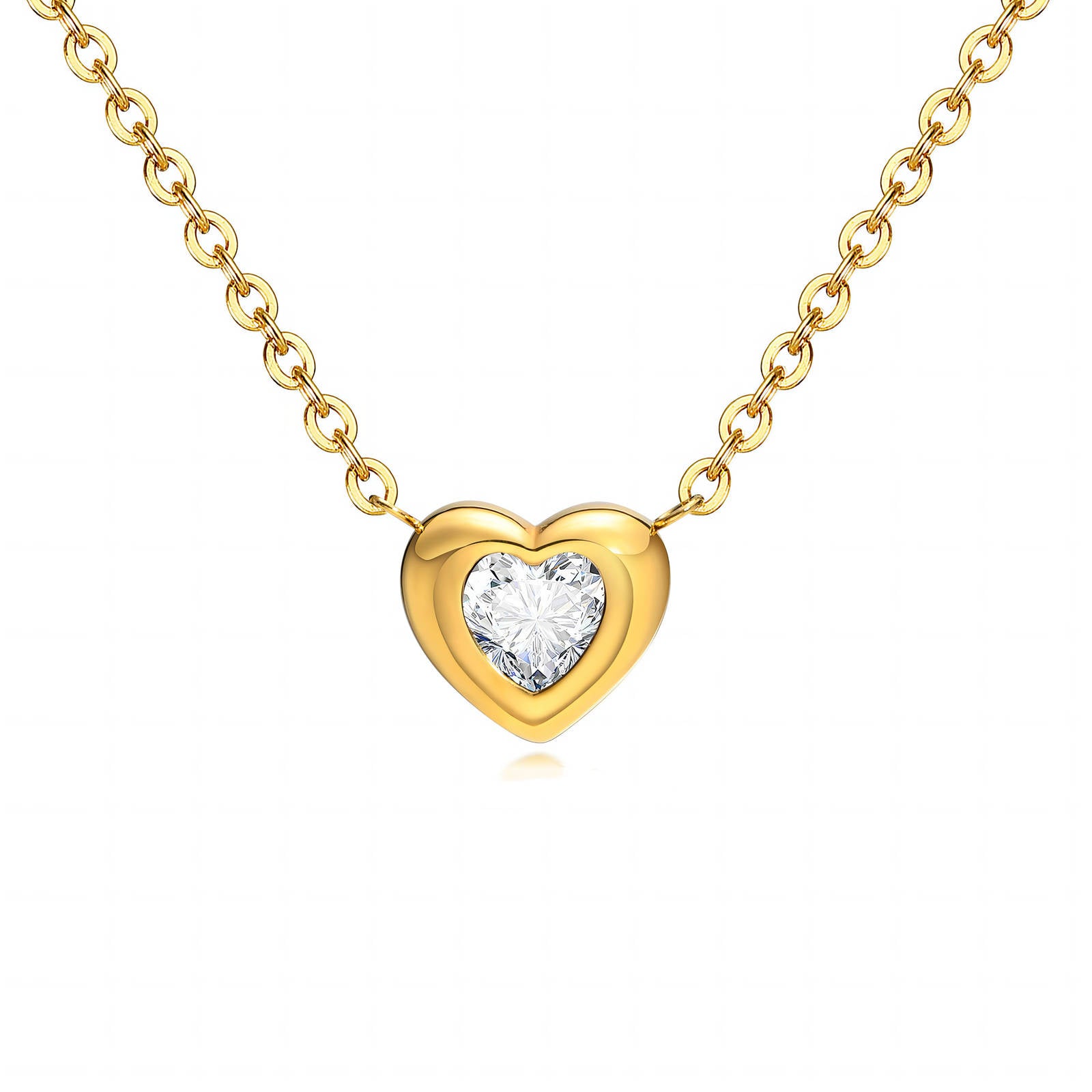 Elora Bezel Crystal Heart Waterproof Gold Necklace for Women by VYRA Jewellery - waterproof tarnish-resistant gold necklace