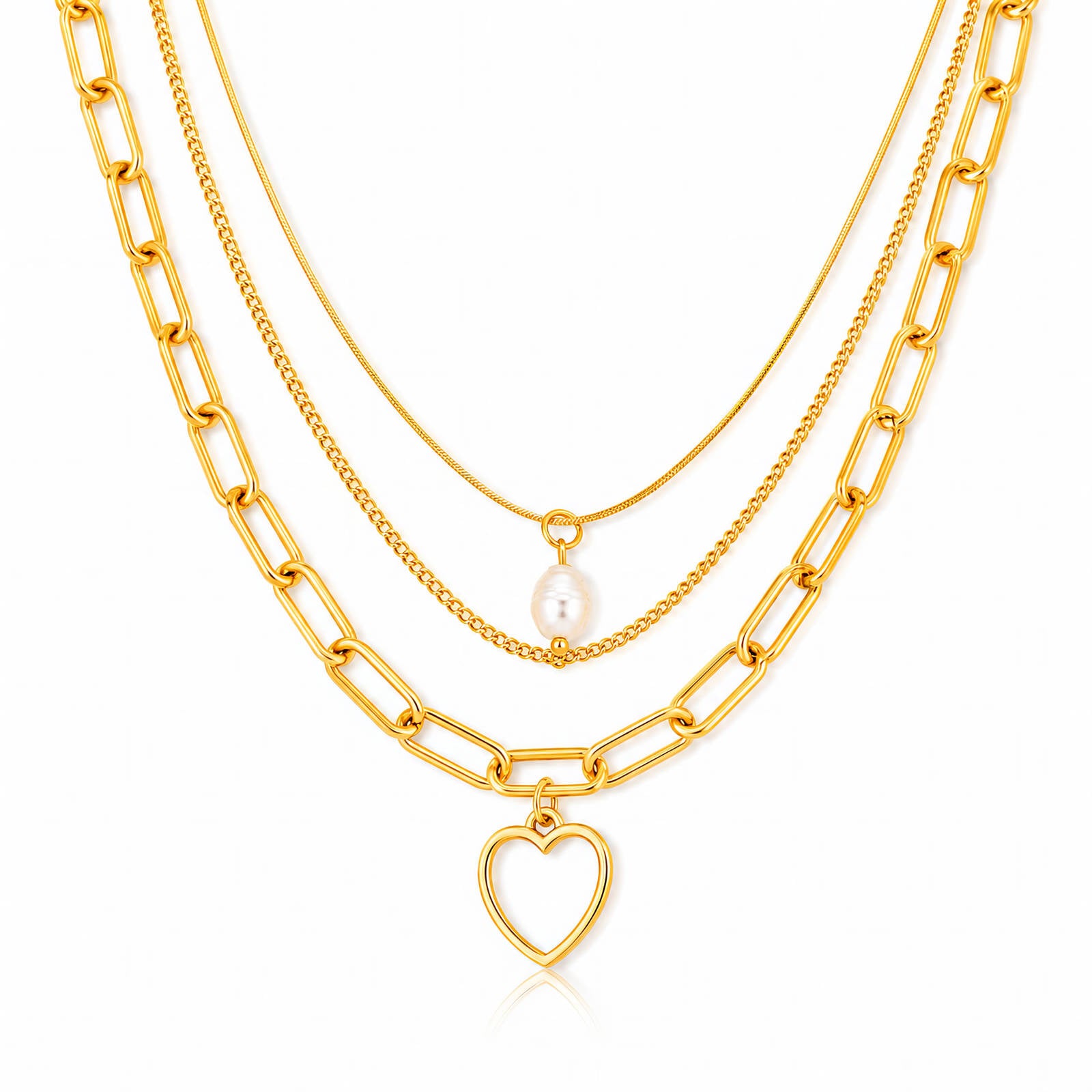 Cleo Tiered Heart Pearl Waterproof Gold Necklace for Women by VYRA Jewellery - waterproof tarnish-resistant gold necklace