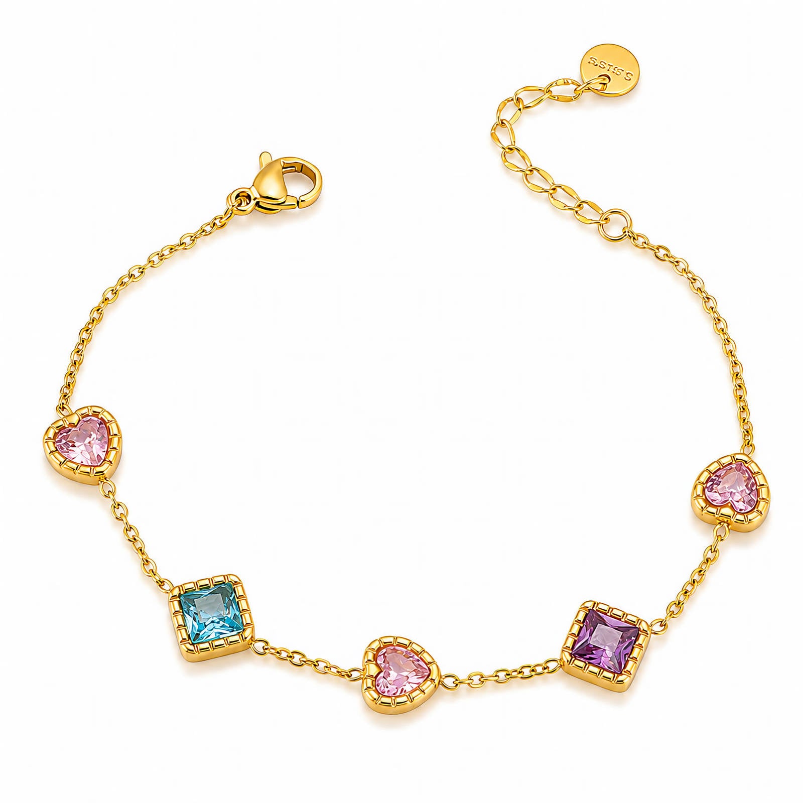 Lyra Pastel Multi-stone Station Waterproof Gold Bracelet for Women by VYRA Jewellery - waterproof tarnish-resistant gold bracelet