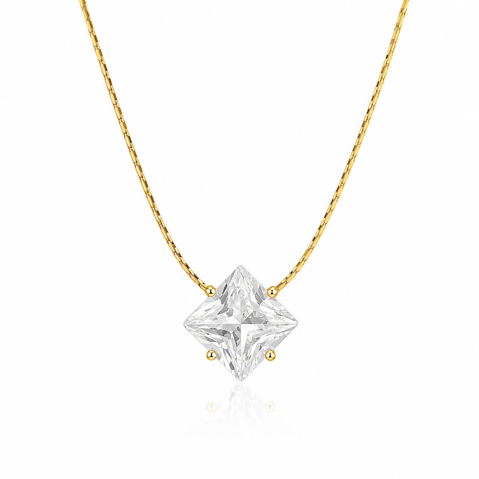 Aura Solitaire Square Crystal Waterproof Gold Necklace for Women by VYRA Jewellery - waterproof tarnish-resistant gold necklace
