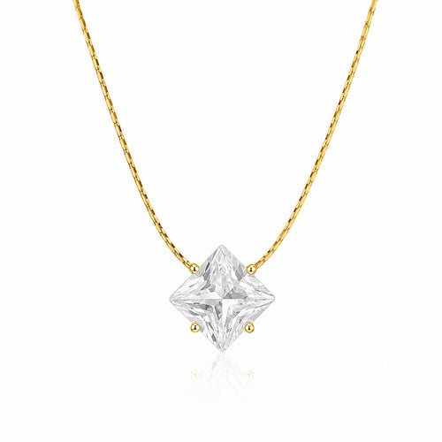 Aura Solitaire Square Crystal Waterproof Gold Necklace for Women by VYRA Jewellery - waterproof tarnish-resistant gold necklace