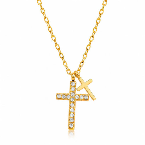 Cruz Double Cross Charm Waterproof Gold Necklace for Women by VYRA Jewellery - waterproof tarnish-resistant gold necklace
