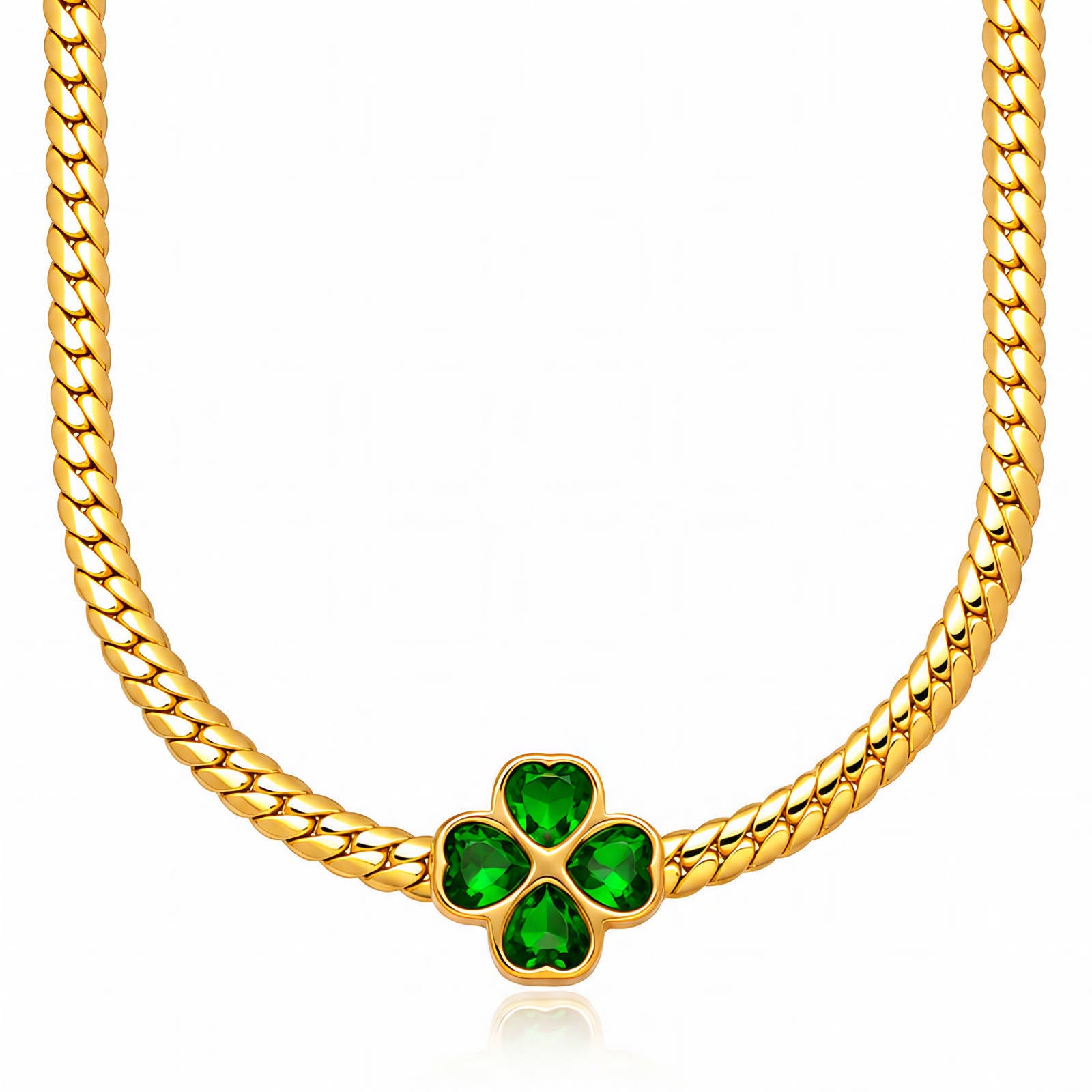 Esme Emerald Clover Waterproof Gold Necklace for Women by VYRA Jewellery - waterproof tarnish-resistant gold necklace