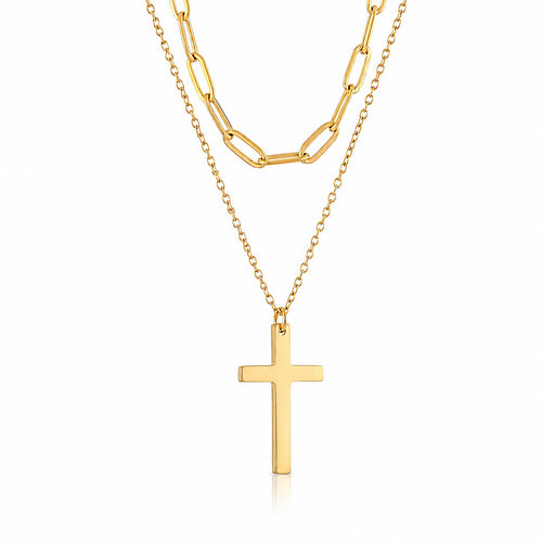 Cruz Layered Cross Waterproof Gold Necklace for Women by VYRA Jewellery - waterproof tarnish-resistant gold necklace
