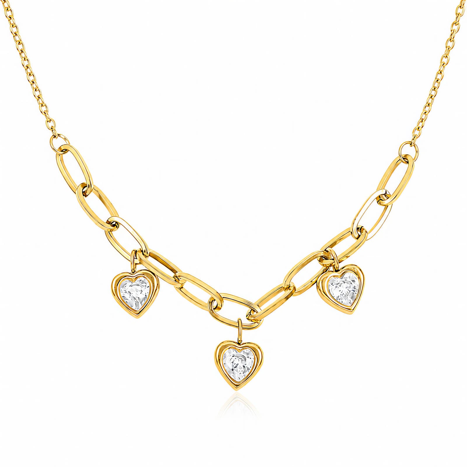 Elora Multi-Heart Crystal Drop Waterproof Gold Necklace for Women by VYRA Jewellery - waterproof tarnish-resistant gold necklace