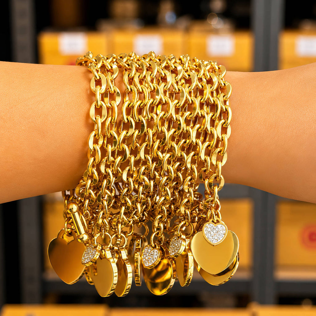 Hearts Bracelet, 18K Gold Plated Steel
